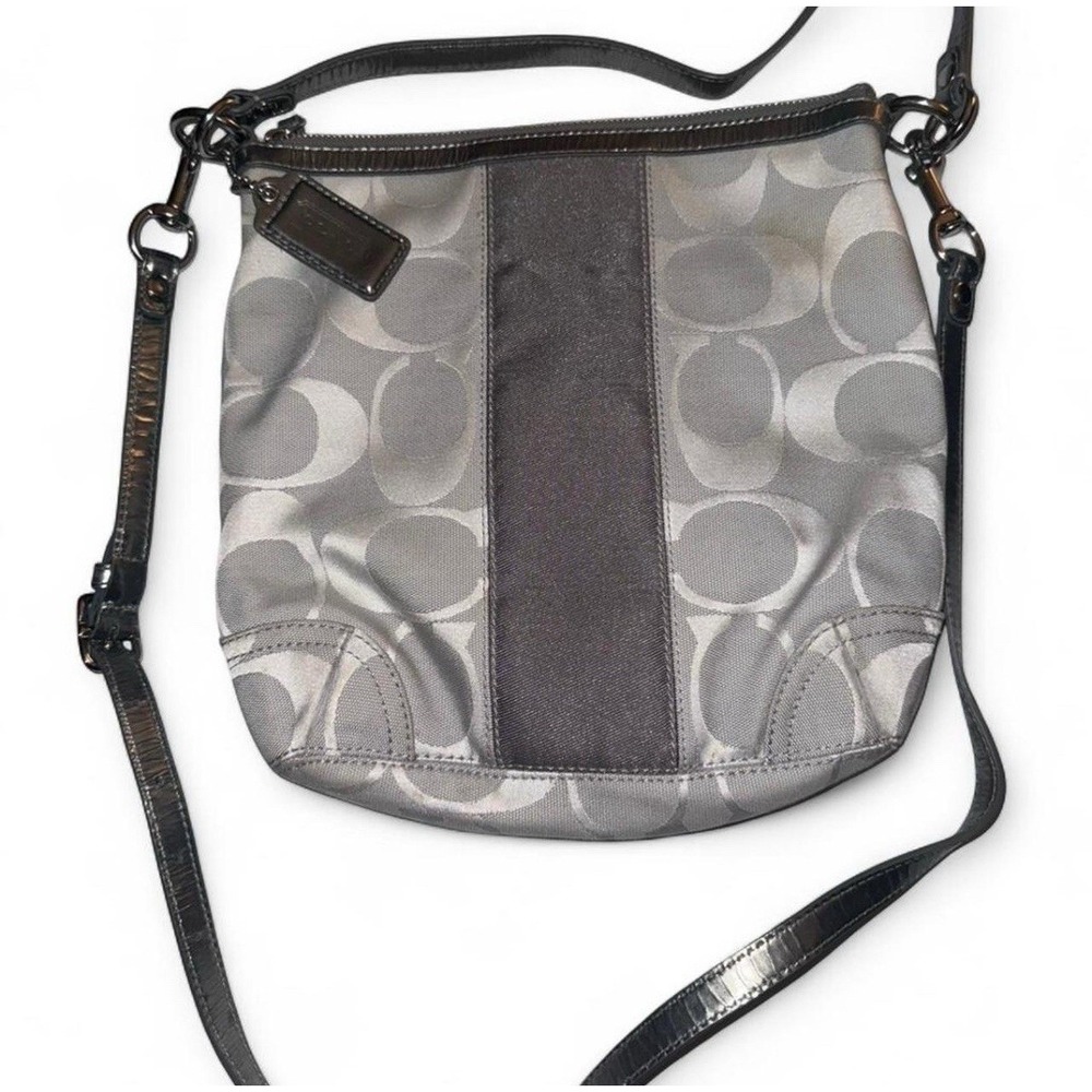 Coach 13278 Silver/Graphite Signature Crossbody/Shoulder Bag Stripe Jacquard - Picture 3 of 6